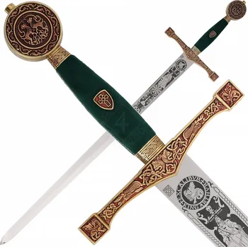 Replika zbraně Marto Pozlacený meč Excalibur s hlubokým leptem