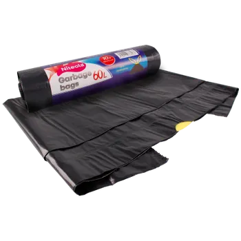 NITEOLA Sáčky na odpadky se zatahovací páskou 60 x 75 cm, 60 litrů - [10 ks] - černé