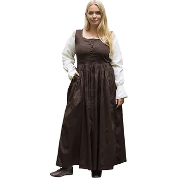 Karnevalový kostým Battle Merchant Středověké šaty bez rukávů Lene, šaty na ramínka, hnědá