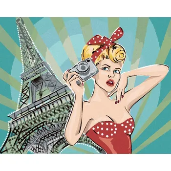 Hračka Diamondi Diamantové malování - ŽENA U EIFFELOVY VĚŽE POP ART Rozměr: 40x50 cm, Rámování: bez rámu a bez vypnutí plátna
