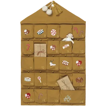 Vánoční dekorace Fabelab Nostalgia Embroidery Ochre adventní kalendář látkový 50 x 80 cm