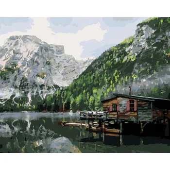 Diamondi Diamantové malování - JEZERO S CHATOU A LODĚMI ITÁLIE II Rozměr: 40x50 cm, Rámování: bez rámu a bez vypnutí plátna
