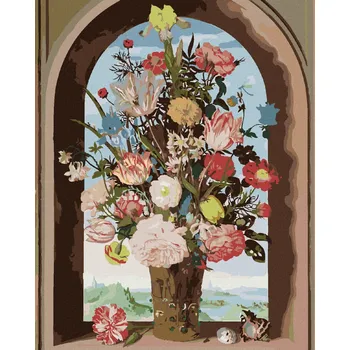 Hračka Diamondi Diamantové malování - VÁZA S KVĚTINAMI V OKENNÍM VÝKLENKU (AMBROSIUS BOSSCHAERT) Rozměr: 40x50 cm, Rámování: bez rámu a bez vypnutí plátna