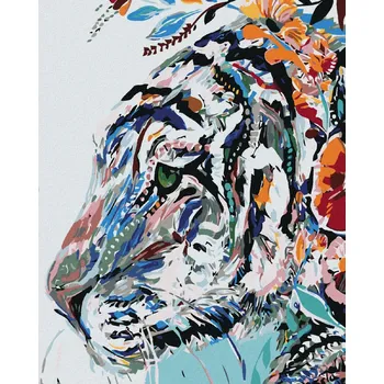 Diamondi Diamantové malování - BÍLÝ TYGR S KVĚTY Rozměr: 40x50 cm, Rámování: bez rámu a bez vypnutí plátna