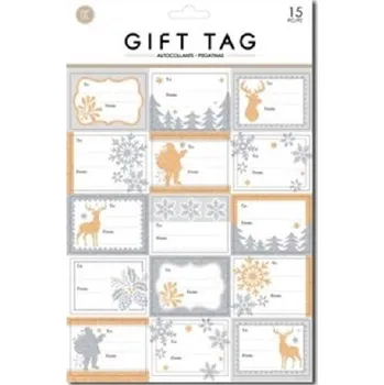 Vánoční dekorace Jmenovky vánoční samolepicí různé,203x309mm, žluté