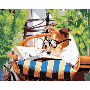 Diamondi Diamantové malování - PES S KNIHOU Rozměr: 40x50 cm, Rámování: bez rámu a bez vypnutí plátna