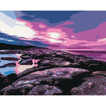Diamondi Diamantové malování - ZÁŘÍCÍ ZÁPAD SLUNCE NAD KAMENY Rozměr: 40x50 cm, Rámování: vypnuté plátno na rám
