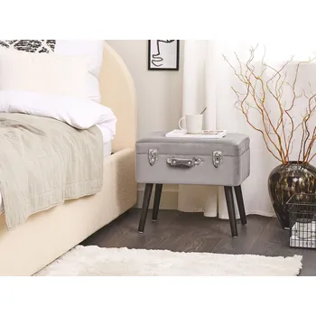 Taburet puf ve tvaru kufru, šedý, čalouněný sametový, s úložným prostorem, černé nohy, moderní design Beliani