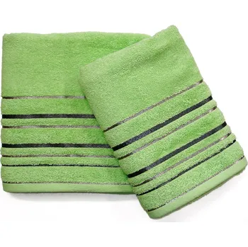 Ručník Froté ručník ZARA, zelený s proužkovanou bordurou, 50x100cm