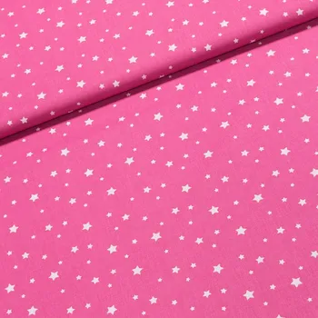 Bavlněné plátno ZETOILE 10B bílé hvězdičky na růžové, š.150cm (látka v metráži)