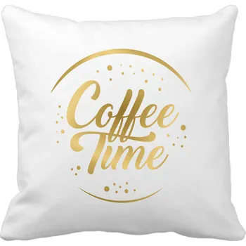 Dekorativní polštářek Polštářek Coffee Time dekorační pro milovníky kávy Potisk: Zlatý