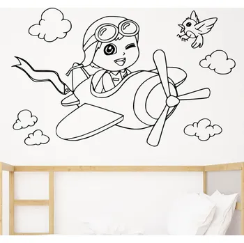 Samolepící dekorace Živá Zeď Samolepka na zeď Kluk v letadle Barva: černá