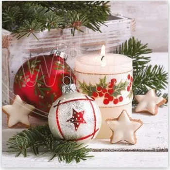 Vánoční dekorace Vánoční ubrousky 33 x 33 cm motiv bílo červené dekorace 20 ks
