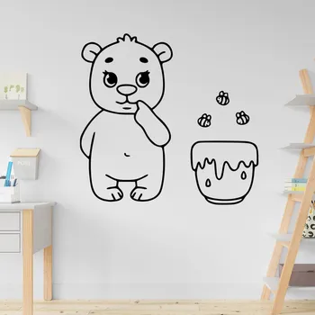 Samolepící dekorace Živá Zeď Samolepka na zeď Medvídek s medem Barva: černá