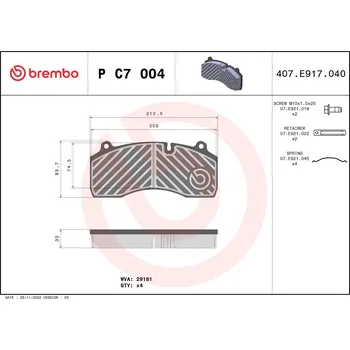 Brzdová destička Sada brzdových destiček, kotoučová brzda, , BREMBO, P C7 004