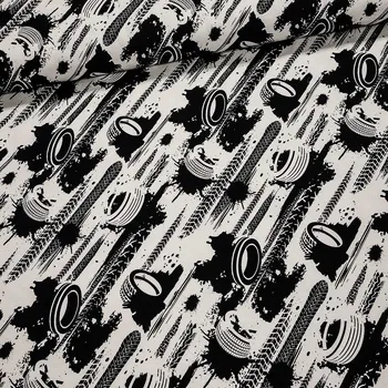 Bavlněný úplet TEPLÁKOVINA 888996 pneumatiky, bílo-černá, š.180cm (látka v metráži)