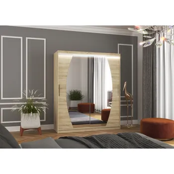 Šatní skříň Nábytek PEGAS s.r.o. Posuvná skříň se zrcadlem a LED osvětlením BALTIMORE 180 Sonoma+Sonoma