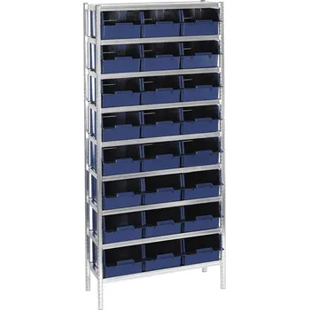 Dílenský regál raaco 181112 skladový regál –- kompletní regál , (š x v x h) 920 x 2000 x 340 mm, ocel, polypropylen, modrá, stříbrná