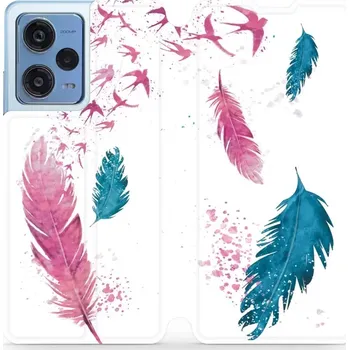 Pouzdro na mobilní telefon Flipové pouzdro Mobiwear - Xiaomi Redmi Note 12 Pro 5G - MR08S Pírka (Knížkové flip pouzdro, obal, kryt na mobil Xiaomi Redmi Note 12 Pro 5G - MR08S Pírka, materiál Umělá kůže + TPU - ochrana 360°, stojánek, silikonová vanička, magnetické zavírání)