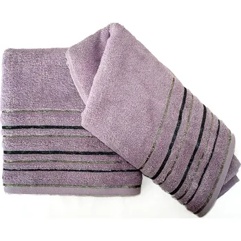 Ručník Froté ručník ZARA, fialový s proužkovanou bordurou, 50x100cm