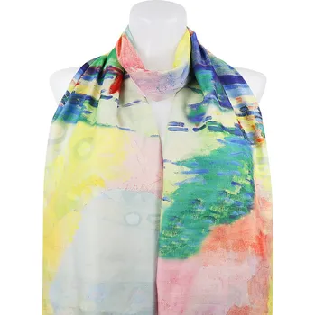 Šátek Dámský oboustranný hedvábný obdélníkový šál 3130-03 malba, východ slunce - abstraktní strom 7200676-5