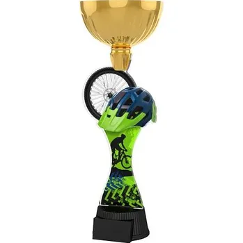Cyklistická trofej - kalich - Barva: Zlatá Výška: 28,5cm Text: Stříbrná samolepka