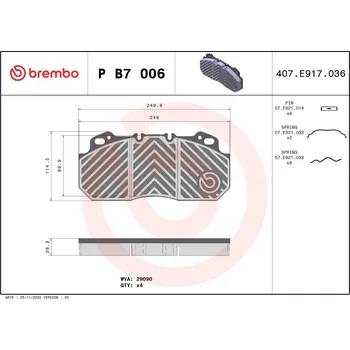 Brzdová destička Sada brzdových destiček, kotoučová brzda, , BREMBO, P B7 006