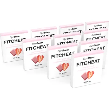 Protein Gymbeam Proteinová čokoláda Fitcheat 10 x 80 g bílá čokoláda s jahodou