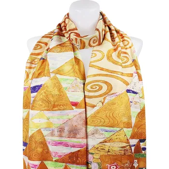 Šátek Dámský oboustranný hedvábný obdélníkový šál 3130-03 malba,kleoptara - zlatá Adele 7200676-9