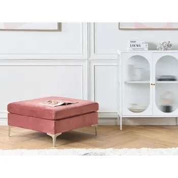 Taburet Taburet růžový sametový polštář sedadlo Stříbrné kovové nohy Glamour styl Beliani
