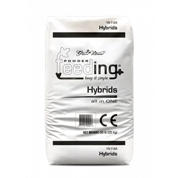 Hnojivo Green House Feeding - Hybrids 25kg, květové hnojivo (Produkt Hybrids obsahuje méně amoniakálního dusíku a větší množství hořčíku, což je vhodné pro hybridní odrůdy s dobou kvetení 8-10 týdnů a pro rostliny v hydroponických systémech. Vyšší množství hořčík