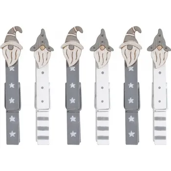 Vánoční dekorace Santové na kolíčku 8,5 cm, 6 ks šedí