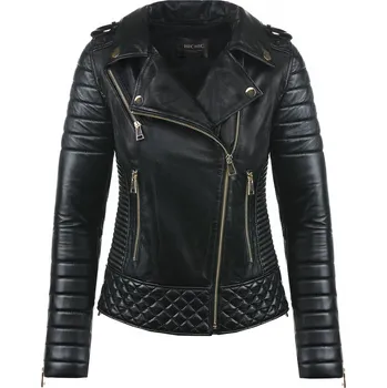 Dámská casual bunda ČERNÁ KOŽENÁ BUNDA KŘIVÁK SE ZLATÝMI ZIPY HICHIC Nancy 2.0