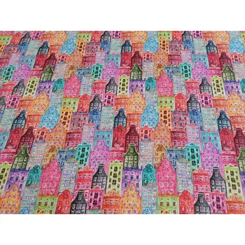 BYTEMA Dekorační látka Domečky šíře 140 cm