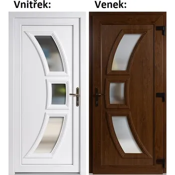 Vchodové dveře Soft Vchodové plastové dveře 3D 5901 Zlatý dub / Bílá 100x210 cm, pravé, otevírání VEN