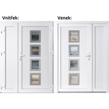 Vchodové dveře Dvoukřídlé vchodové dveře plastové Soft 010 Inox+Plný Panel, Bílá/bílá, 150x200 cm, pravé