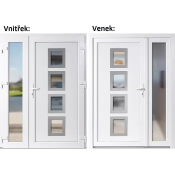 Vchodové dveře Dvoukřídlé vchodové dveře plastové Soft 010 Inox+Sklo Nisip, Bílá/bílá, 150x200 cm, pravé