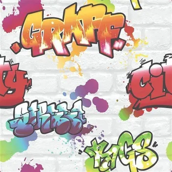 Tapeta Papírové tapety na zeď graffiti na světle šedé cihlové zdi