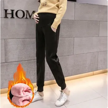 Hřejivé zimní těhotenské tepláky Barva: XZ66 Černý samet, Velikost: L 55-60 KG