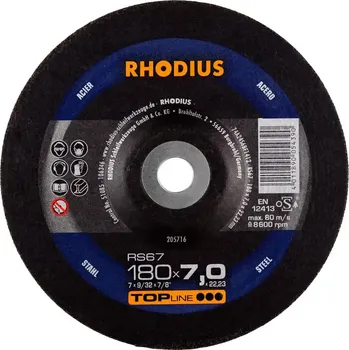 Brusný kotouč Rhodius 205716 | Brusný kotouč 180 x 7,0 x 22,23 mm, vypouklý, RS67