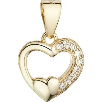 Přívěsek Pozlacený stříbrný přívěsek srdce se zirkony a malé srdíčko uvnitř 14008.1