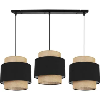 Závěsné svítidlo Boho, 3x jutové/černé textilní stínítko