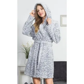 Dámský župan Dámský župan krátký s kapucí Vienetta Secret Leopard grey šedá 3XL