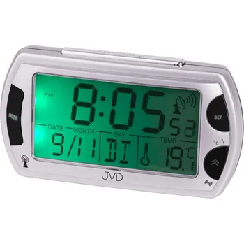 Budík JVD Rádiem řízený stříbrný digitální budík JVD RB358 (s teploměrem a podsvícením)