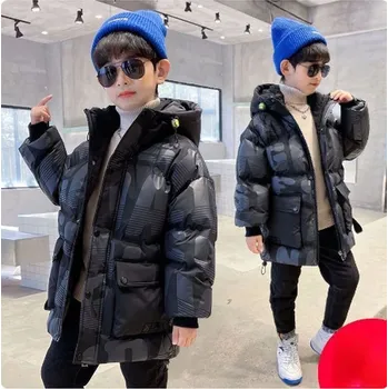 Dívčí bunda Chlapecká hřejivá zimní bunda s kapucí v moderním designu Barva: Černá, Velikost: 130 (7 - 8 let)