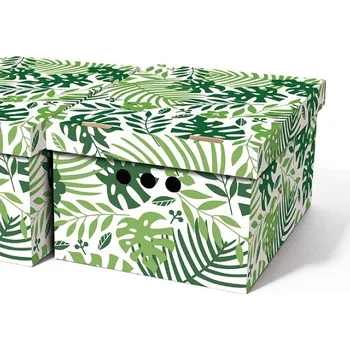 Úložný box Dekorativní kartonová krabička TROPICKÉ LISTY A4 úložný box, vel. 33x25x18cm (Dekorativní krabice. Box je vyroben z pevné lepenky a hodí se ideálně k přechovávání různých předmětů jako je oblečení, hračky, knihy a jiné drobnosti. Díky dekorativnímu potisk