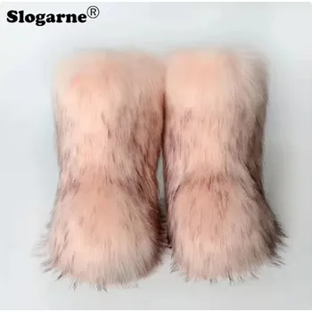 Dámská zimní obuv Extravagantní dámské zimní chlupaté boty Barva: meruňka, Velikost EUR: 43