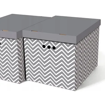 Úložný box Dekorativní kartonová krabička ŠEDÝ CIKCAK XL úložný box, velikost 42x32x32cm (Dekorativní krabice. Box je vyroben z pevné lepenky a hodí se ideálně k přechovávání různých předmětů jako je oblečení, hračky, knihy a jiné drobnosti. Díky dekorativnímu potis