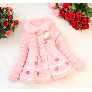 Dívčí bunda Elegantní dívčí zimní kabátek (kožíšek) s kraječkou a volánky Barva: Styl 1 - růžová, Velikost: 10/4-5 let