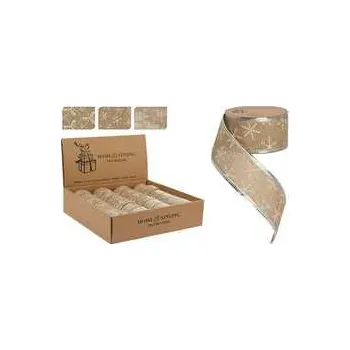 Hobby drát Stuha dekorační-38mm, zlato bílá, mix / 1ks,rychlé dodání